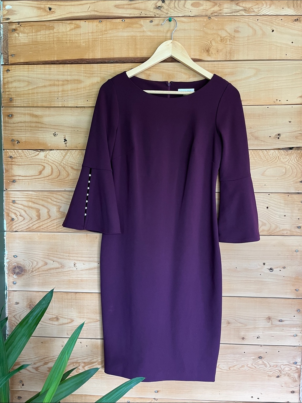 Calvin Klein Plum Bell-Sleeve Midi Dress
